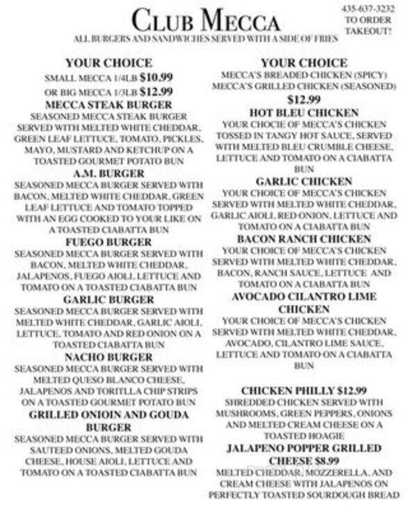 Club Mecca - Price, UT menu_pic