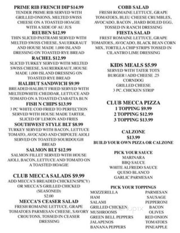 Club Mecca - Price, UT menu_pic