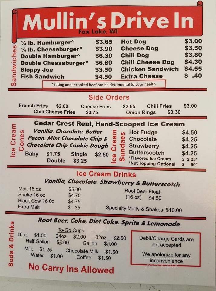 Mullin's Drive In - Fox Lake, WI menu_pic