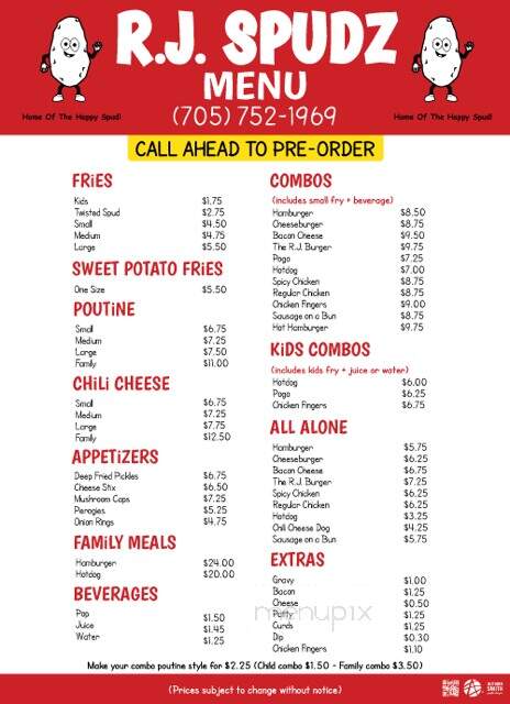 R J Spudz - Callander, ON menu_pic