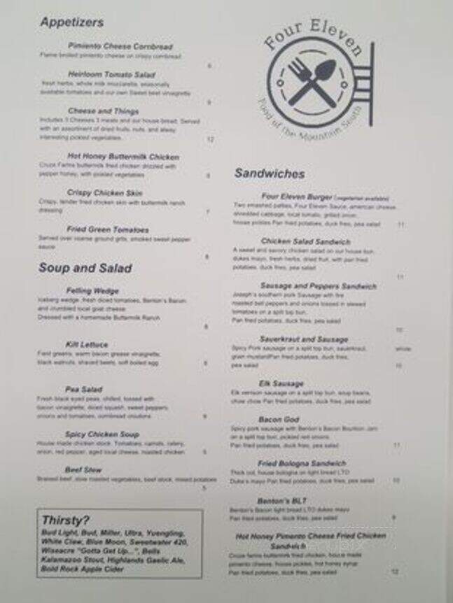 The Four Eleven - Ocoee, TN menu_pic
