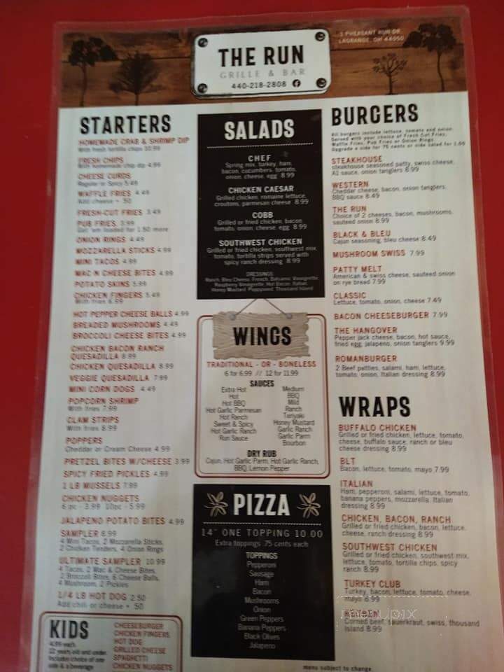 The Run Grille & Bar - Lagrange, OH menu_pic