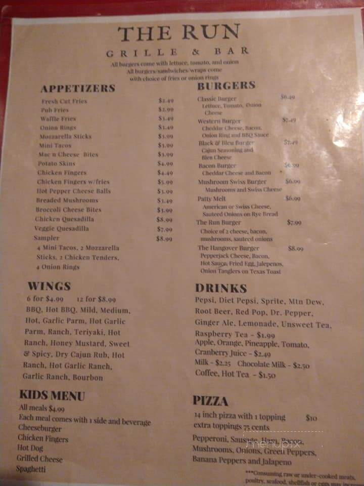 The Run Grille & Bar - Lagrange, OH menu_pic