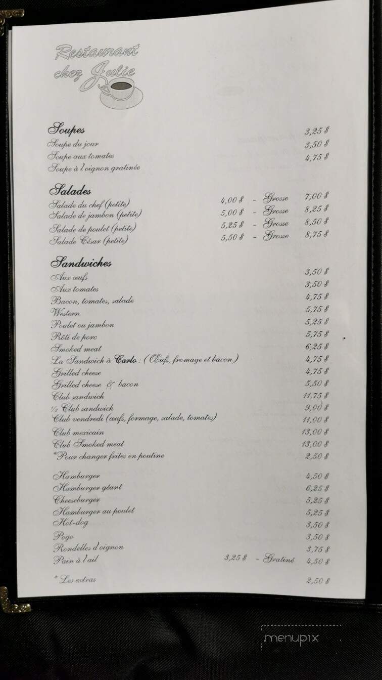 Restaurant Chez Julie - Notre-Dame-Du-Laus, QC menu_pic