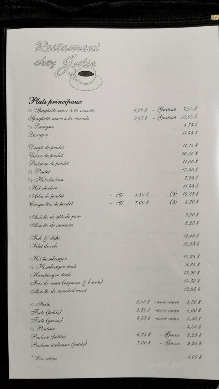 Restaurant Chez Julie - Notre-Dame-Du-Laus, QC menu_pic
