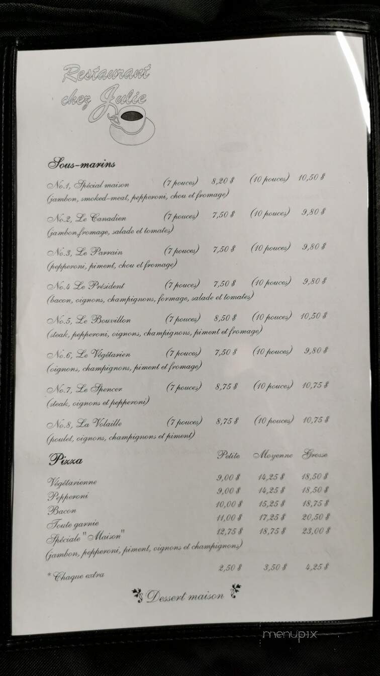 Restaurant Chez Julie - Notre-Dame-Du-Laus, QC menu_pic