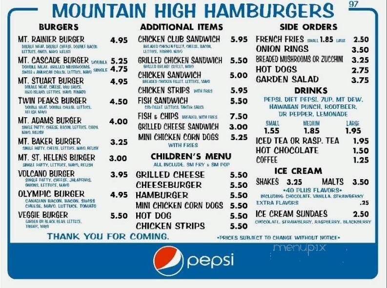 Mountain High Hamburgers - Easton, WA menu_pic