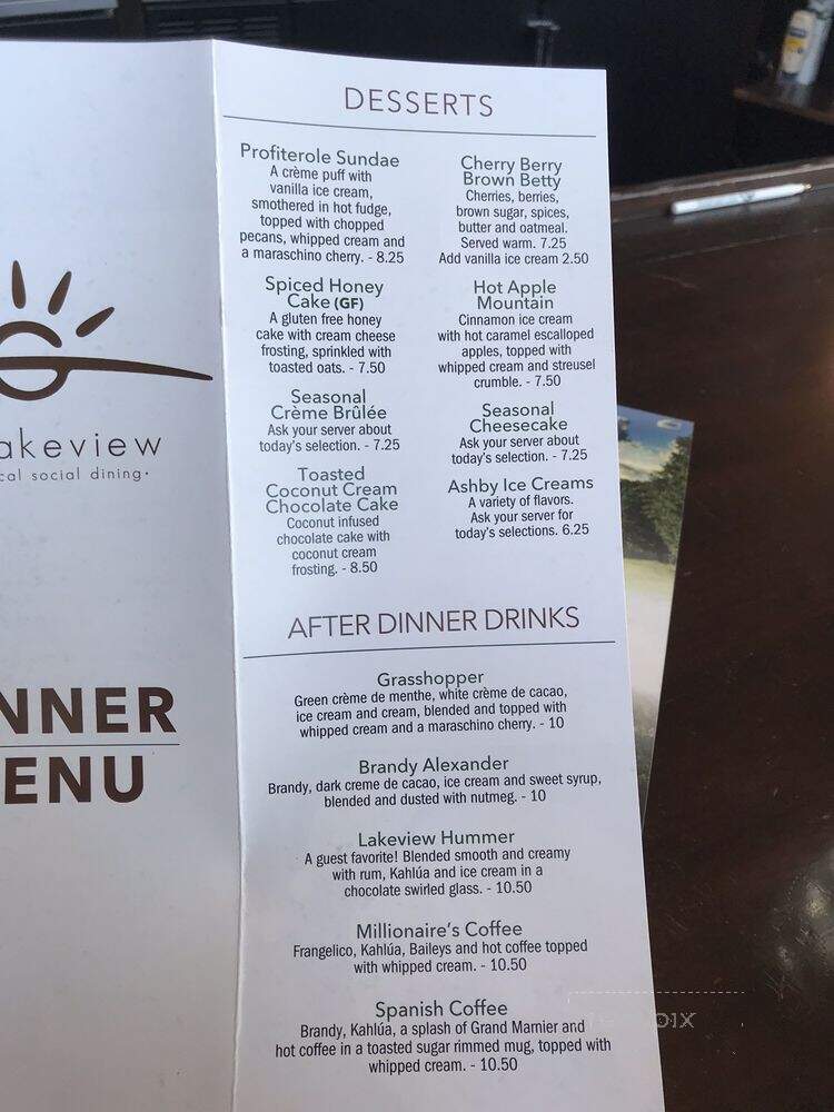 The Lakeview Restaurant - Bellaire, MI menu_pic
