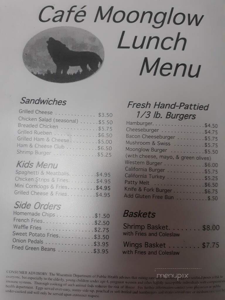 Cafe Moonglow - Webster, WI menu_pic