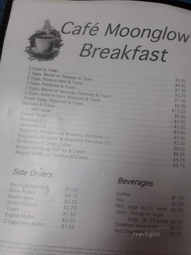 Cafe Moonglow - Webster, WI menu_pic