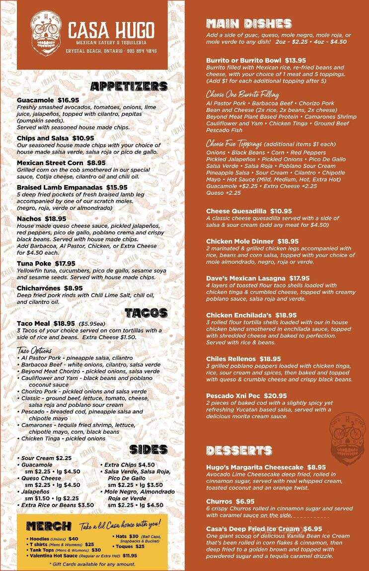 Casa Hugo - Crystal Beach, ON menu_pic