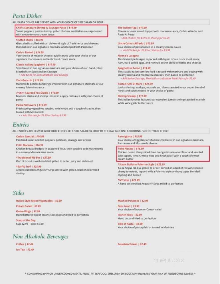 Uncle Carlo's Italian Ristorante - Lake Park, GA menu_pic