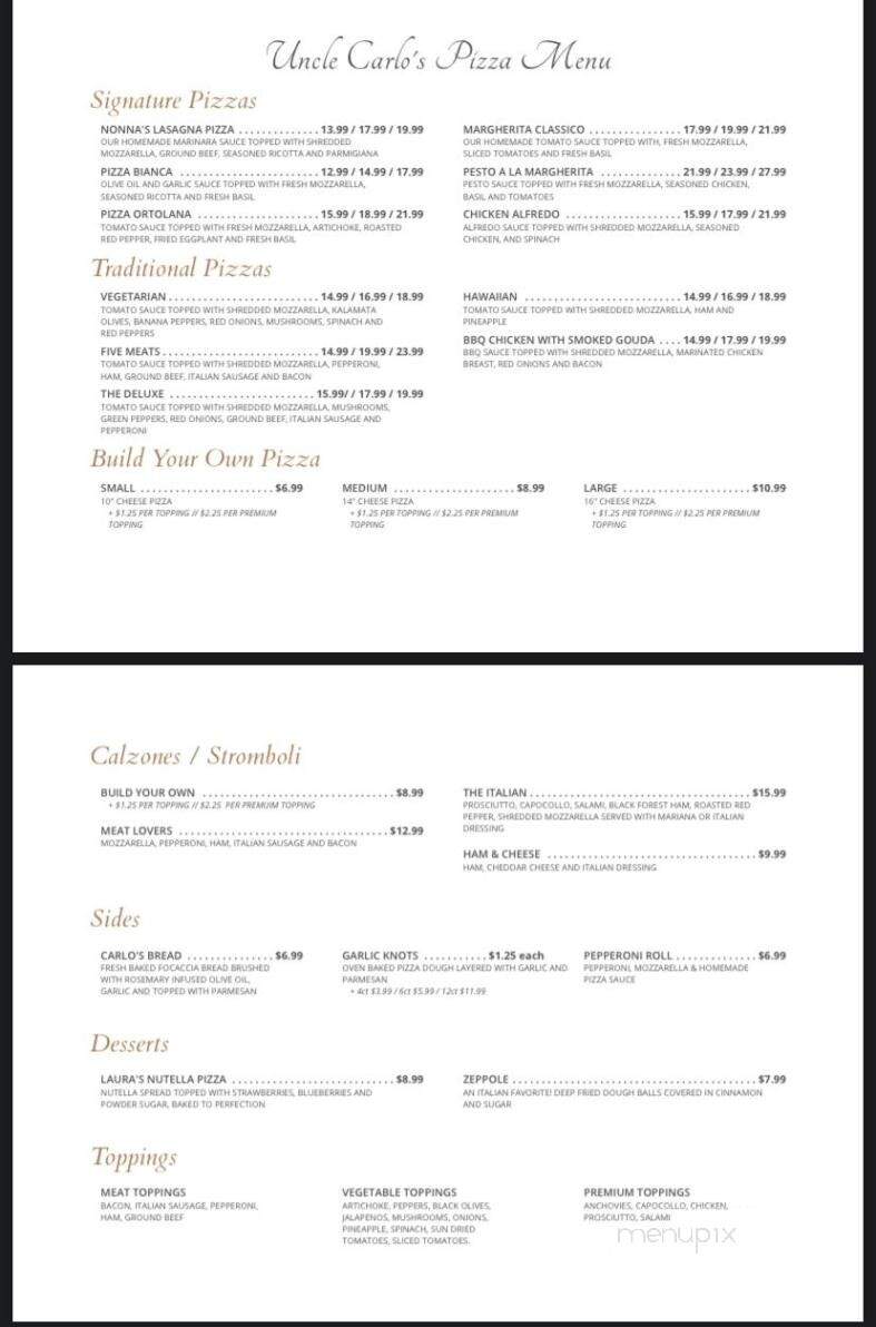 Uncle Carlo's Italian Ristorante - Lake Park, GA menu_pic