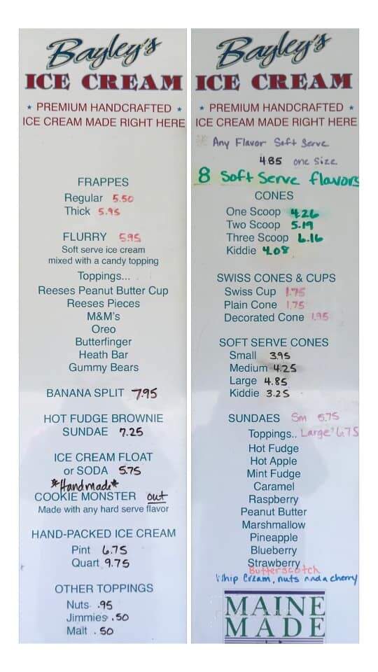 Bayley's Ice Cream - Scarborough, ME menu_pic