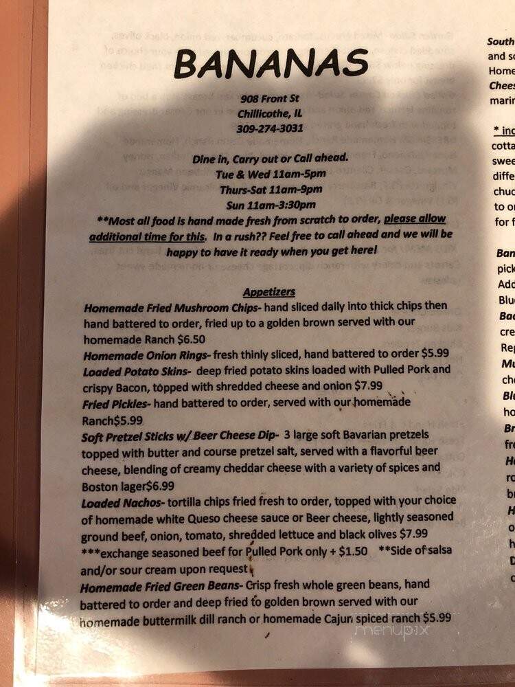 Bananas - Chillicothe, IL menu_pic