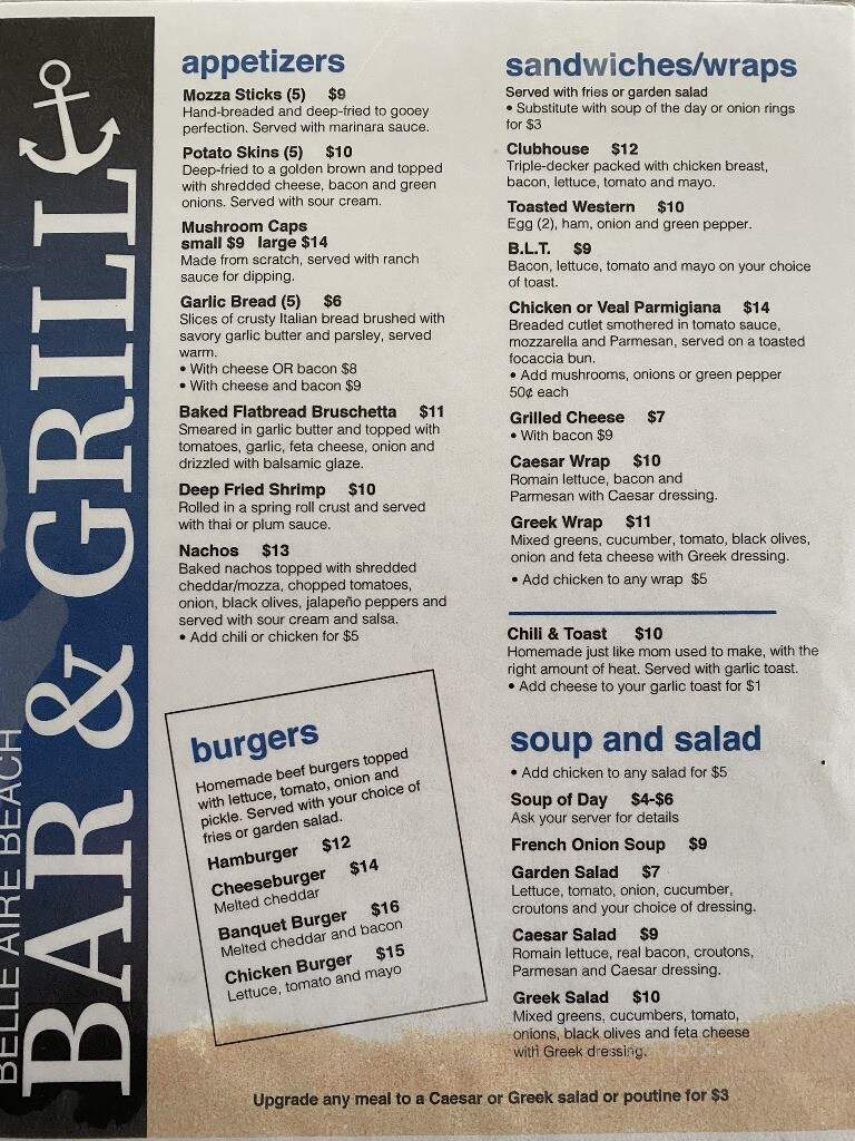 Belle Aire Restaurant - Bell Ewart, ON menu_pic