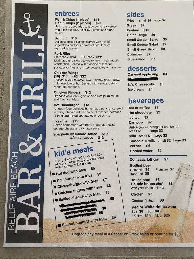 Belle Aire Restaurant - Bell Ewart, ON menu_pic