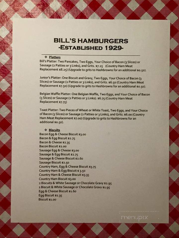 Bill's Hamburgers - Amory, MS menu_pic