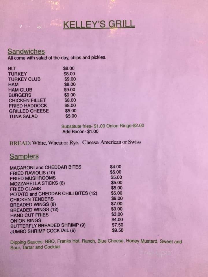 Kelley's Grill - Middleburgh, NY menu_pic