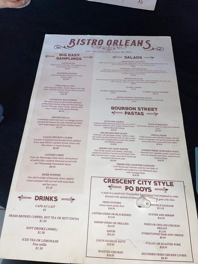 Bistro Orleans - Sterling Heights, MI menu_pic