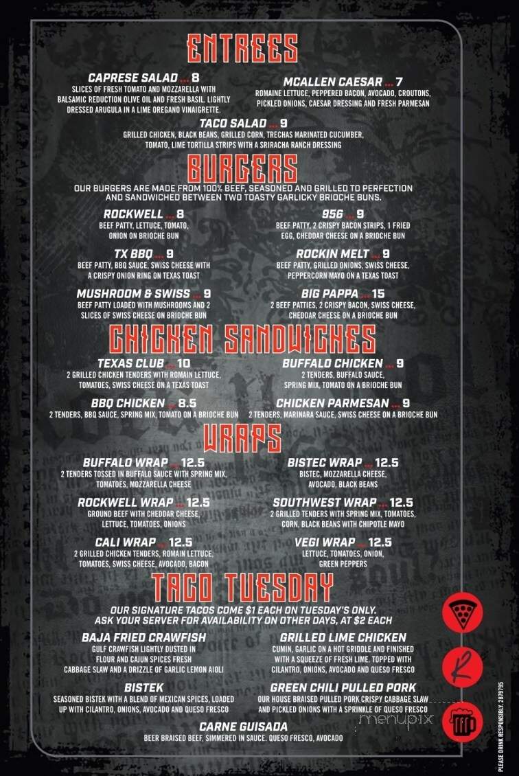 The Rockwell Tap House - McAllen, TX menu_pic