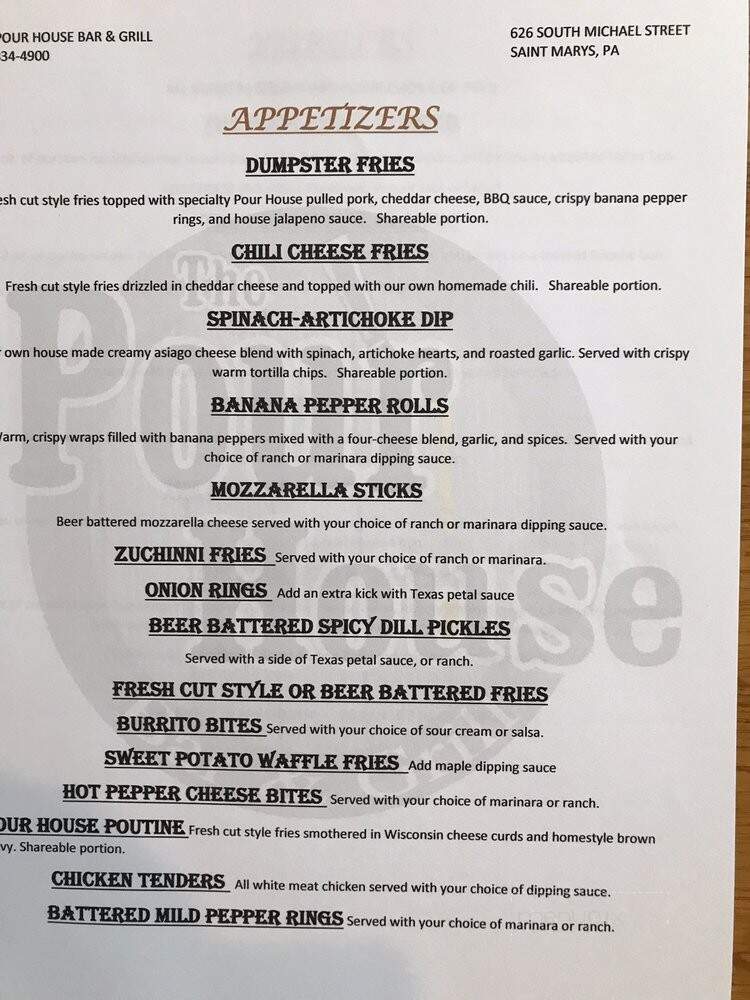 The Pour House Bar and Grill - Saint Marys, PA menu_pic