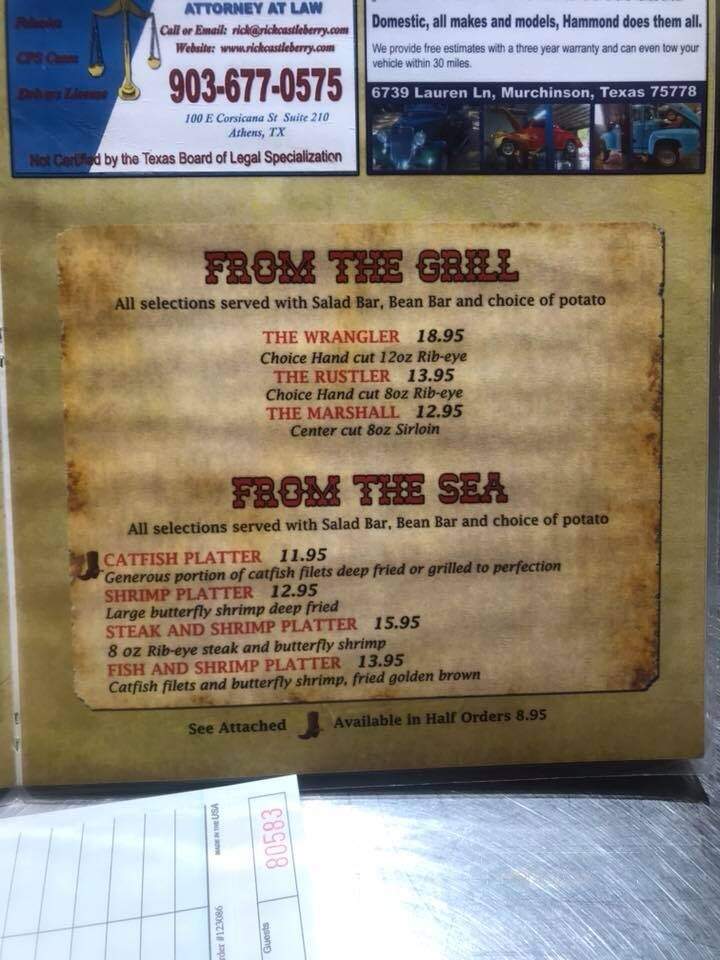 Ole West Steak House - Athens, TX menu_pic
