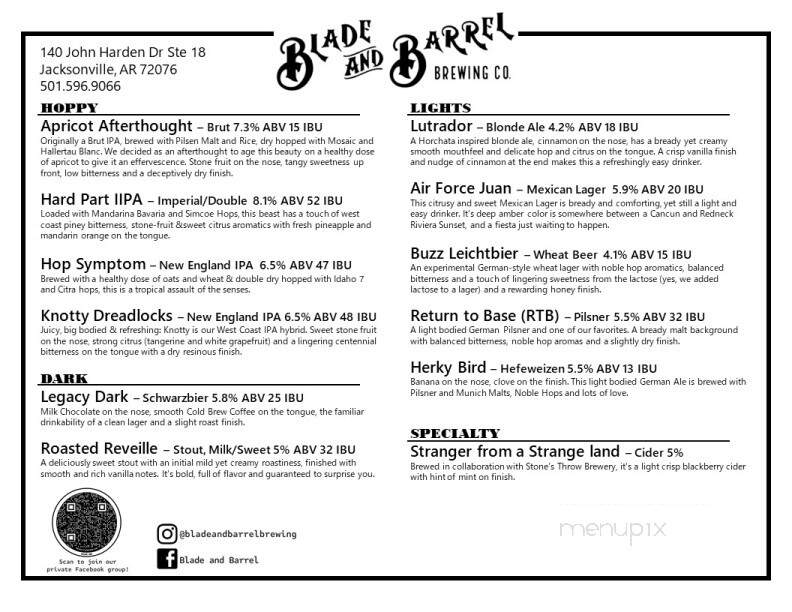 Blade and Barrel Brewing Co - Jacksonville, AR menu_pic