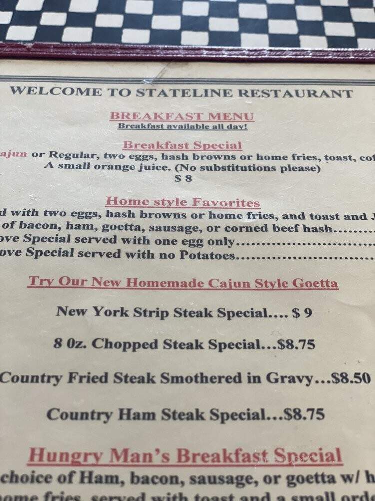 State Line Restaurant - Lawrenceburg, IN menu_pic