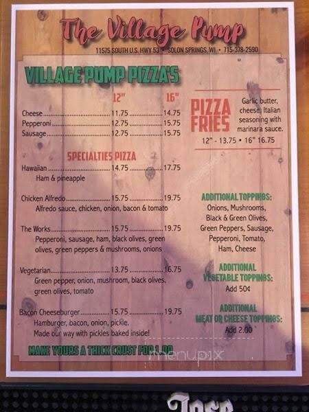 Village Pump - Solon Springs, WI menu_pic