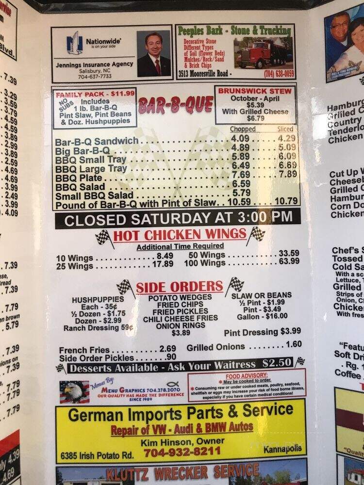 Checkered Flag Barbecue - Salisbury, NC menu_pic