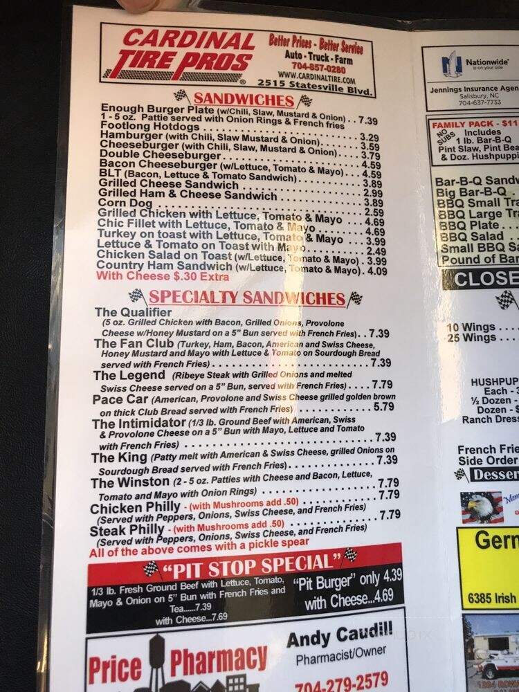 Checkered Flag Barbecue - Salisbury, NC menu_pic