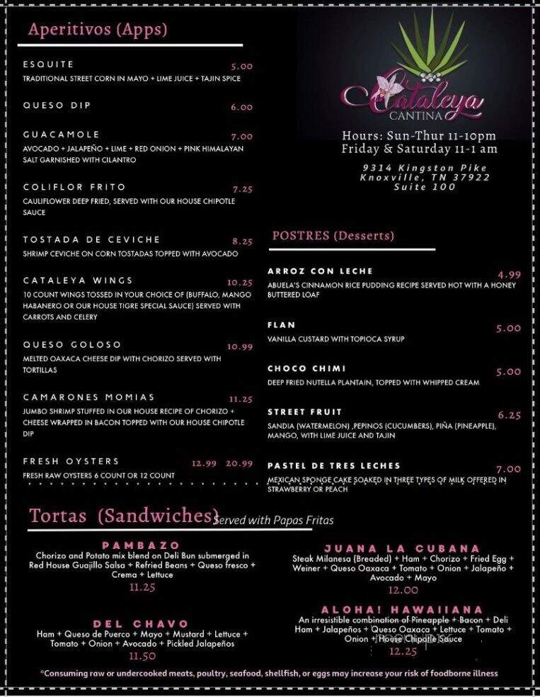 Cataleya Cantina - Knoxville, TN menu_pic
