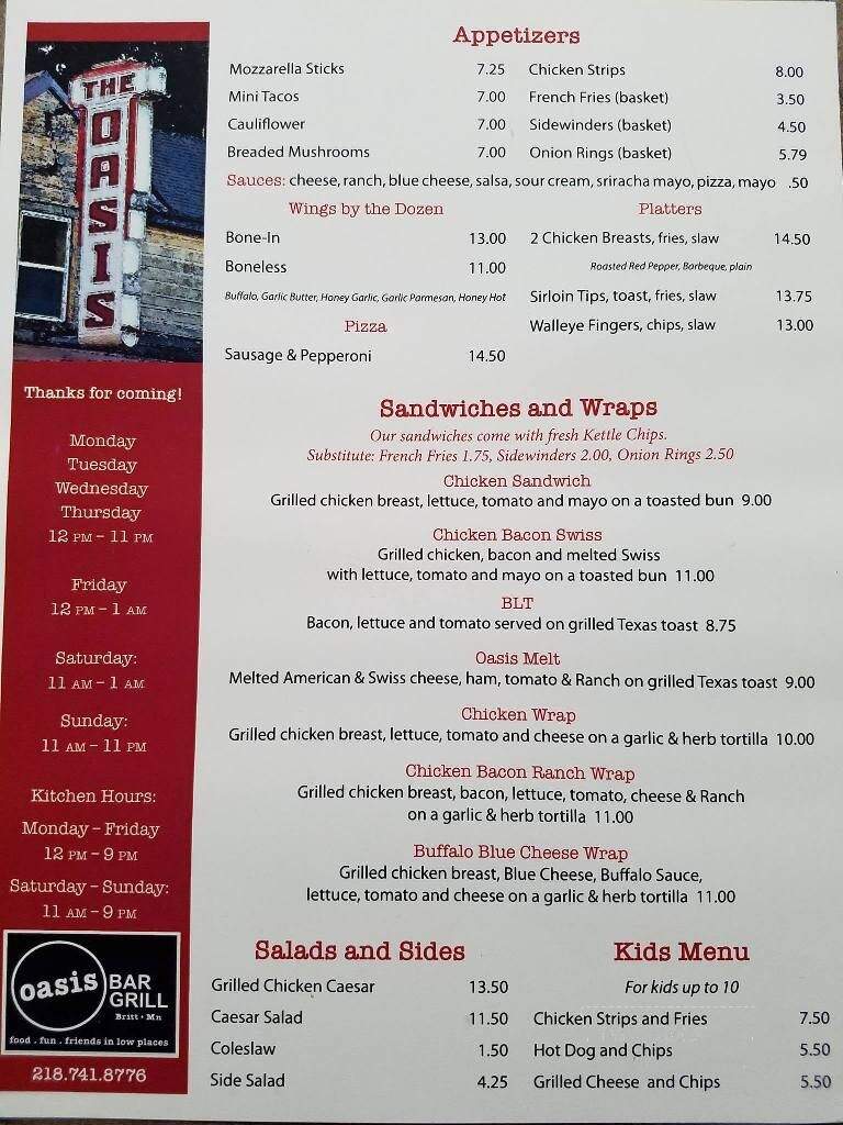 Oasis - Britt, MN menu_pic
