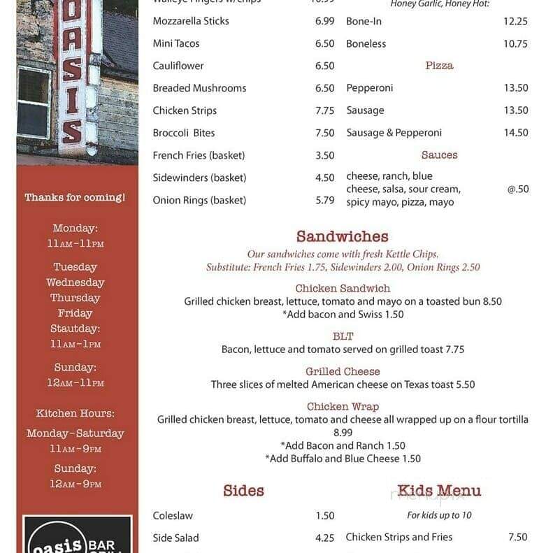 Oasis - Britt, MN menu_pic