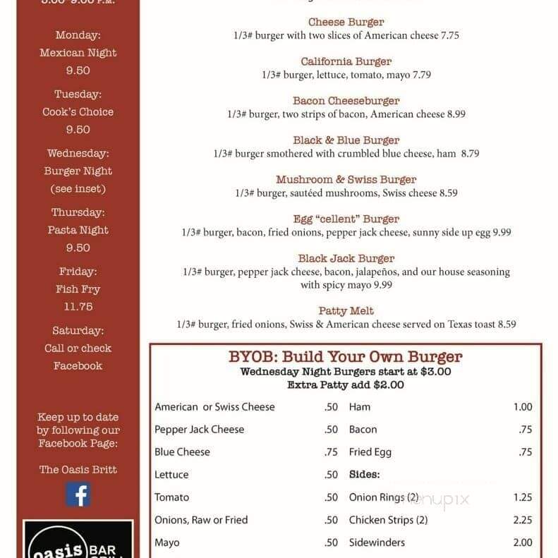 Oasis - Britt, MN menu_pic