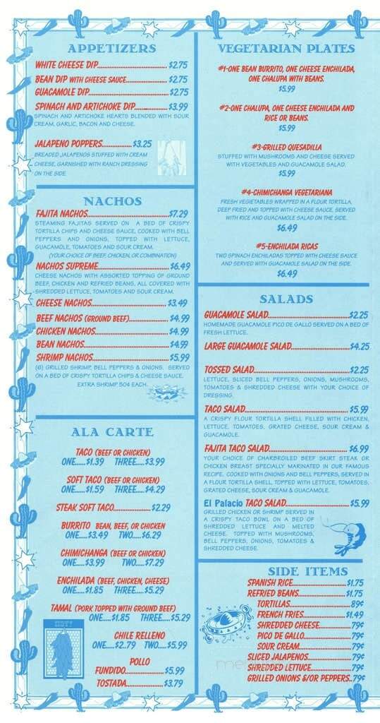 El Palacio - Warren, AR menu_pic
