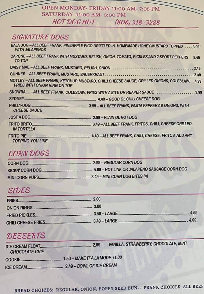 The HotDog Hut - Amarillo, TX menu_pic