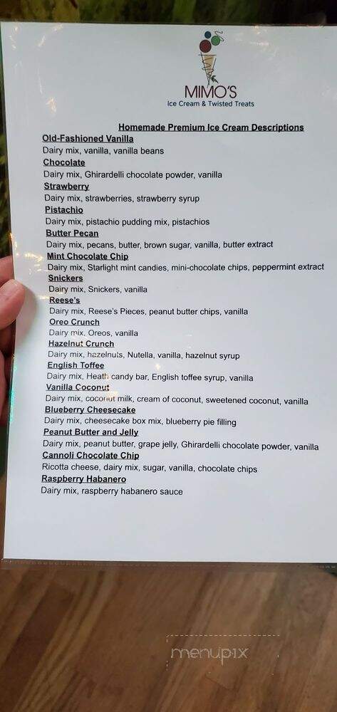 Mimo's Ice Cream & Twisted Treats - Murphy, NC menu_pic