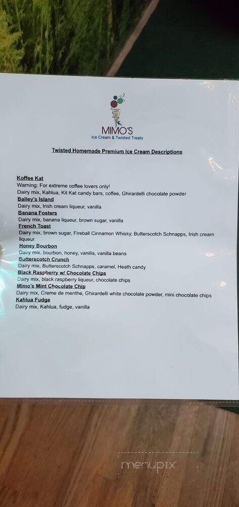 Mimo's Ice Cream & Twisted Treats - Murphy, NC menu_pic