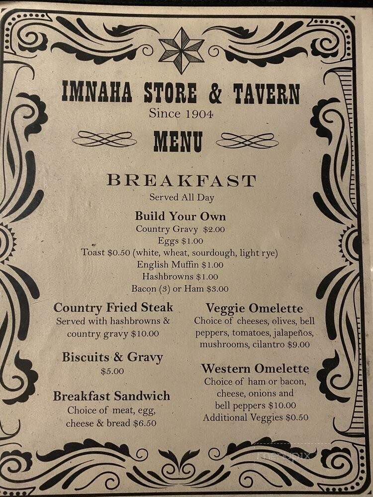 Imnaha Store and Tavern - Imnaha, OR menu_pic