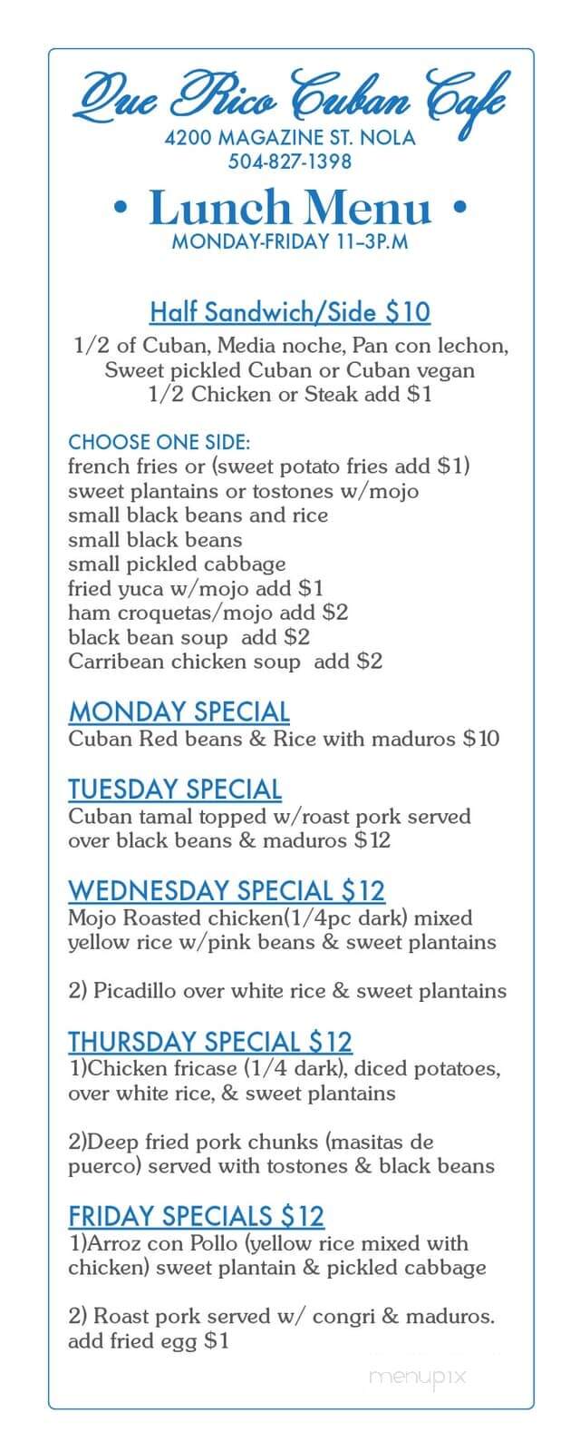 Que Rico! Cuban Cafe - Slidell, LA menu_pic