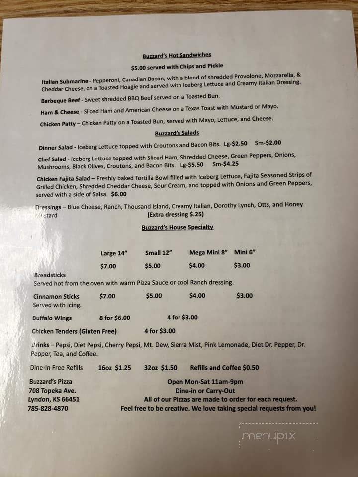 Buzzard's Pizza - Lyndon, KS menu_pic