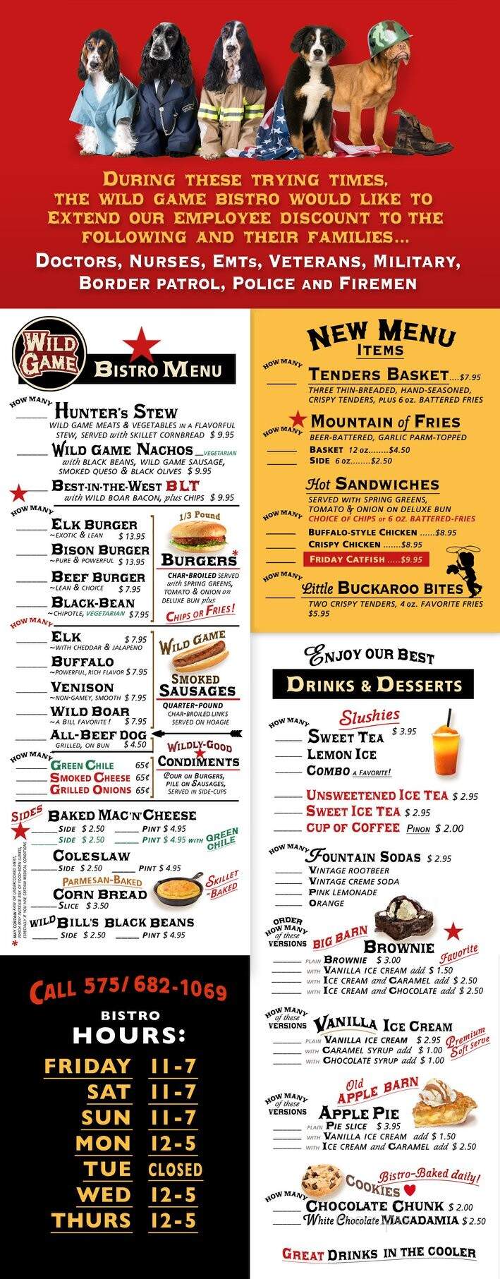Wild Game Bistro & Market - High Rolls, NM menu_pic