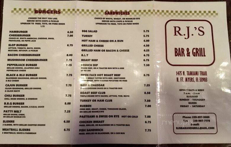 R.J.'s Bar & Grill - Fort Myers, FL menu_pic
