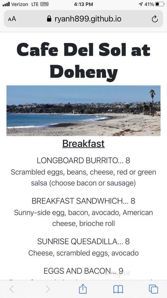 Doheny Surf Restaurant - Dana Point, CA menu_pic