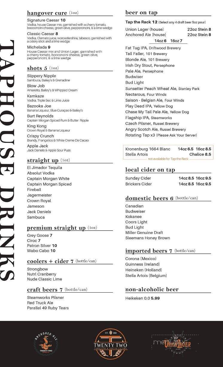 Twenty Two Taphouse - Sechelt, BC menu_pic