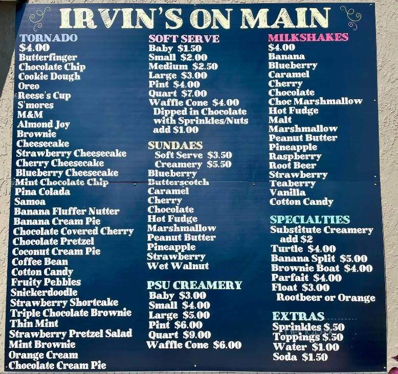 Irvin's On Main - Bellwood, PA menu_pic