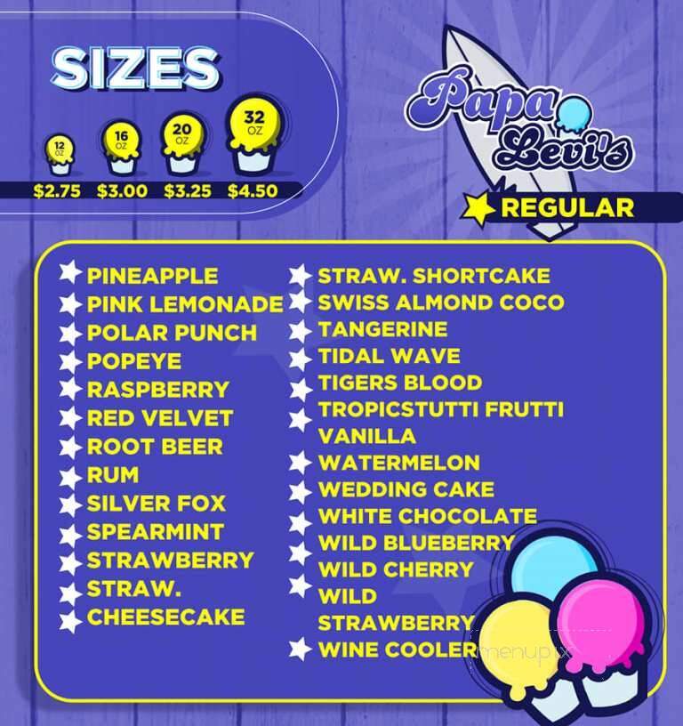 Papa Levis Snow Cone Stand - Groves, TX menu_pic