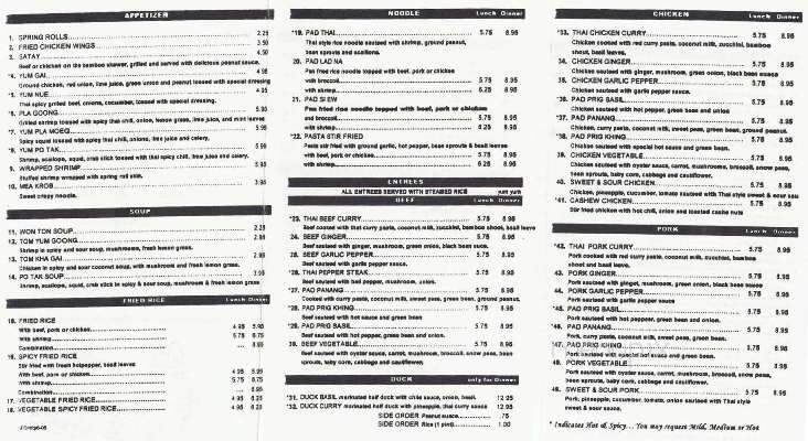 A Thai Restaurant - Davie, FL menu_pic